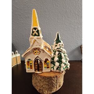 Vintage Rare Snow Village Seymour Mann Steeple Church Tree Ceramic Christmas‎